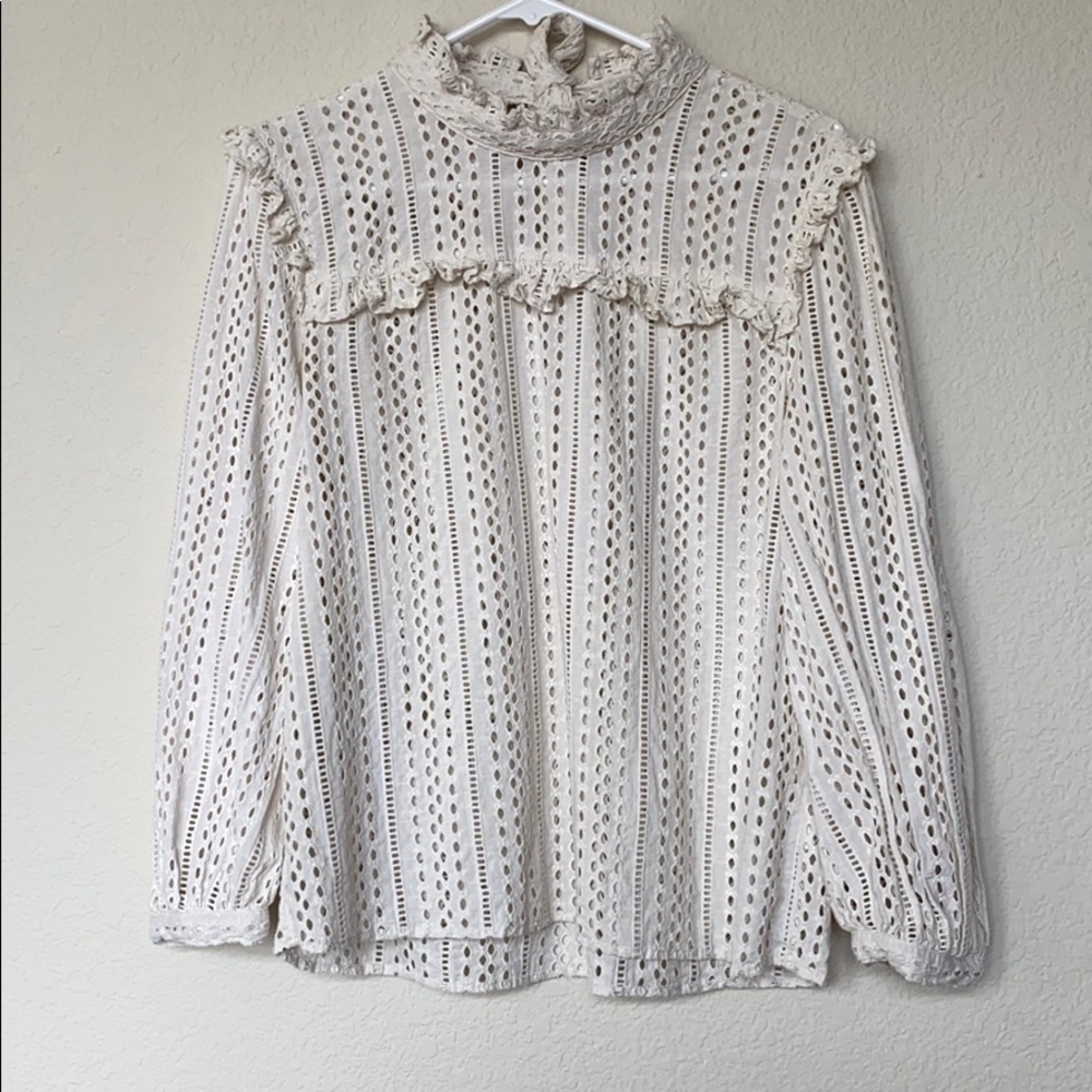 Eyelet Mockneck Ruffle Top - Picture 2 of 3